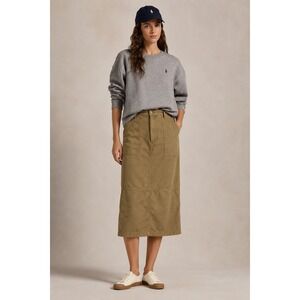 Lauren Ralph Lauren Khaki Cotton Twill Utility Midi Skirt Tan Size 10